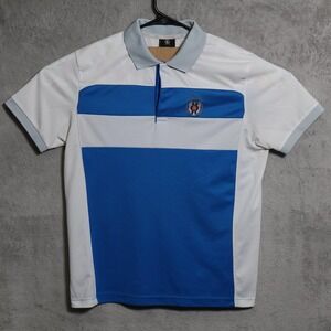 Bogner Polo Shirt Mens Medium Blue White Gray Performance Golf Crest Embroidered